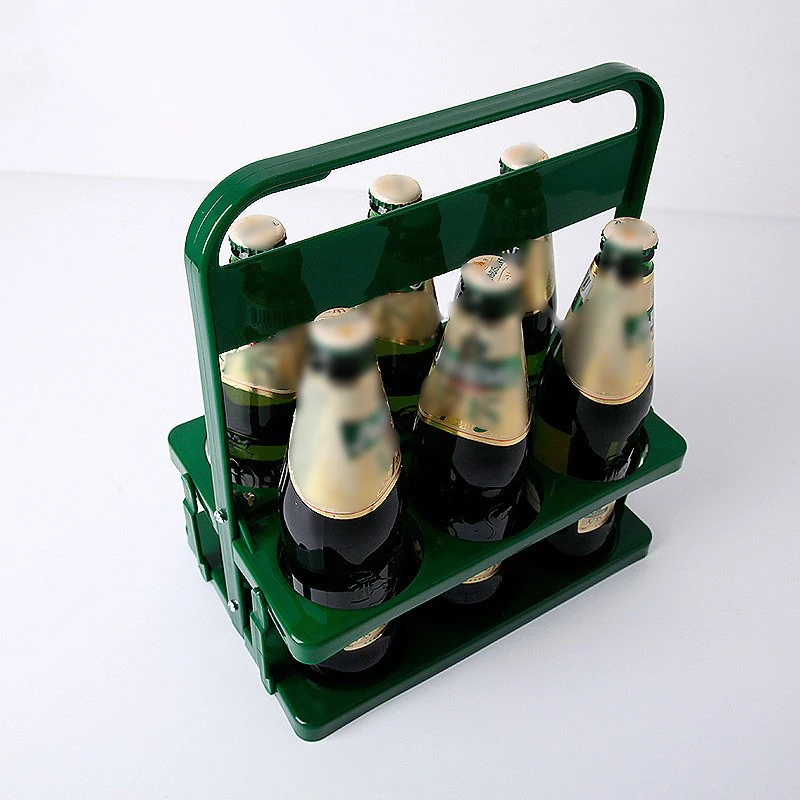 Support à bière pliable en plastique Portable, organisateur de tasses Durable, casier à vin, porte-bouteille de bière, panier à boissons, support à Cocktail réutilisable: kaki foncé