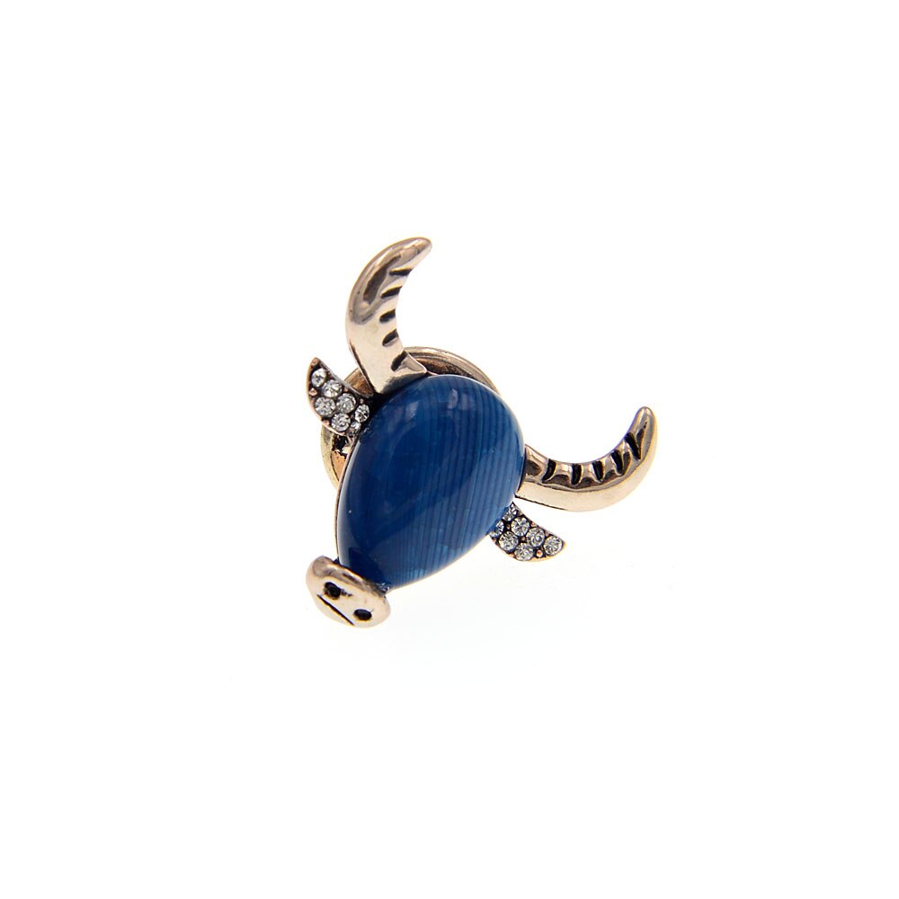 CINDY XIANG Crystal Bull Head Collar Pin Brooch Cubic Zirconia Cattle Brooches For Women And Men Small Zodiac Animal: blue