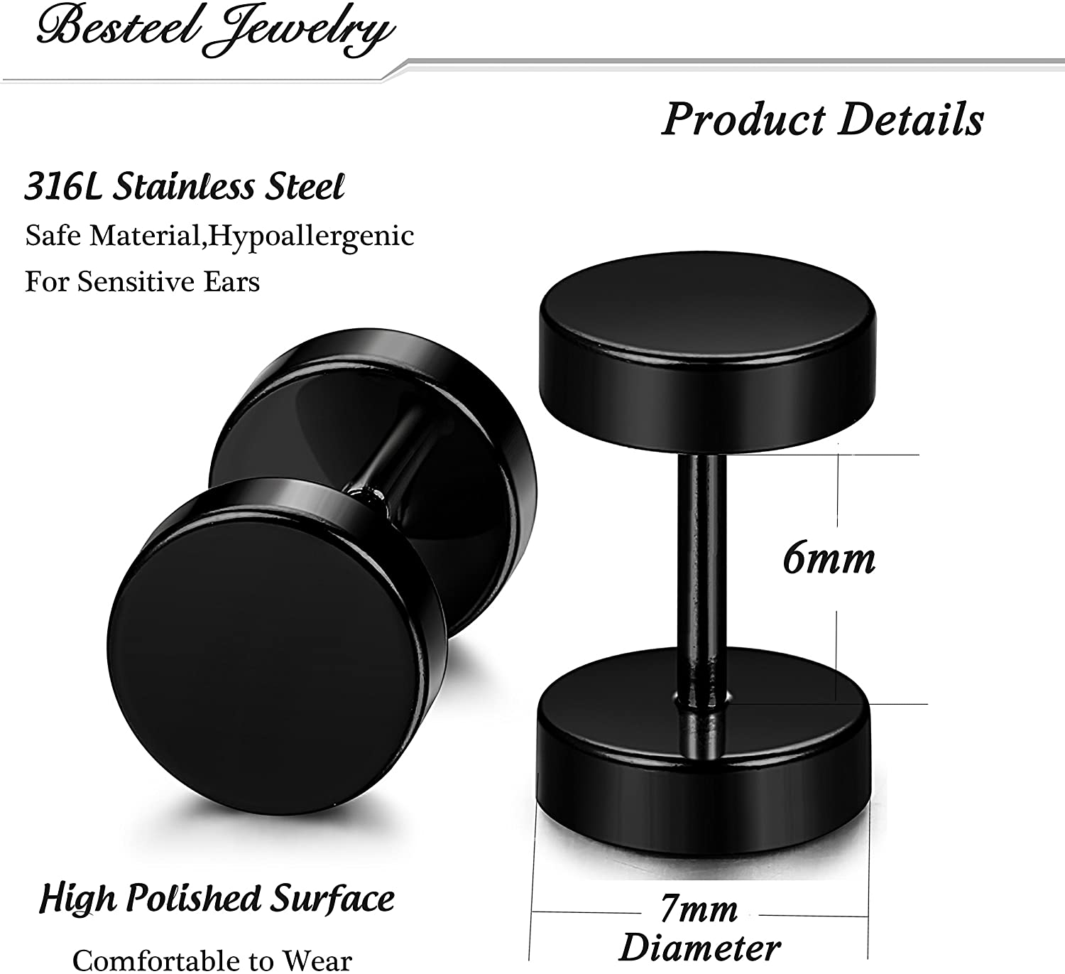 9 Pairs Stainless Steel CZ Stud Earrings Hoop Earrings Gauge Earrings Set for Men Women piercing earrings