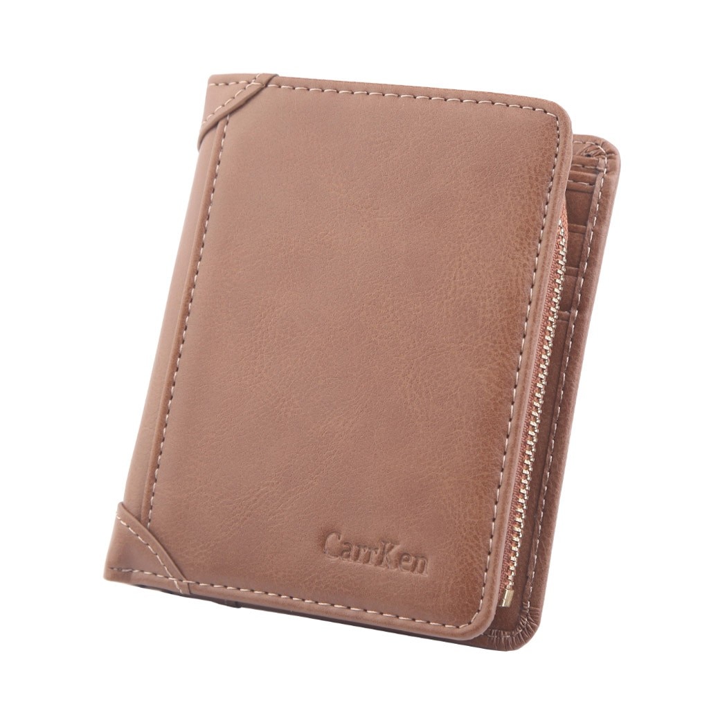 Breve Raccoglitore degli uomini di Cuoio Dell'unità di elaborazione Multi Supporto di Carta Del Raccoglitore Retro di Modo Zip Borsa Della Moneta Del Raccoglitore Tri-fold Wallet 2020 nuovo бумажник: Brown