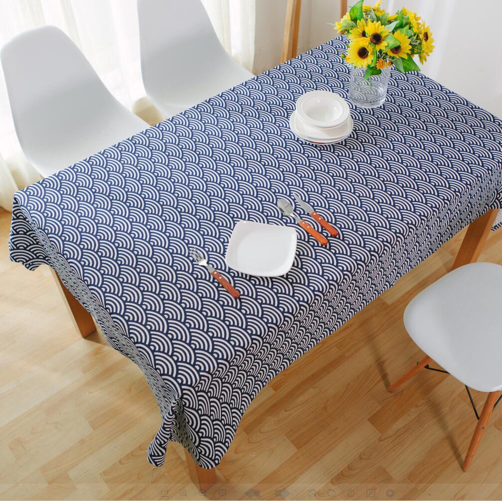 Mantel de algodón de estilo japonés con estampado geométrico azul oscuro, mantel de lino, cubierta de mesa, paño de salida, antependio
