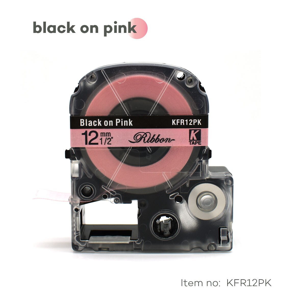 Satin Ribbon Labeling Tapes 12mm*5m SFR12BK SFR12PK SFR12KZ SFR12NZ SFR12RZ Compatible Epson KingJim Label Printer LW-300 LW-700: black on pink