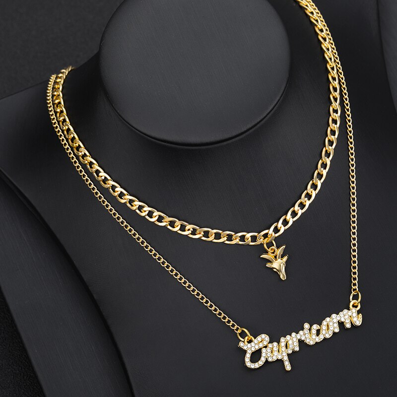 Creatività europea doppio strato zircone collana gioielli ragazze 12 costellazione zodiaco collana di cristallo lettera per le donne: Capricorn