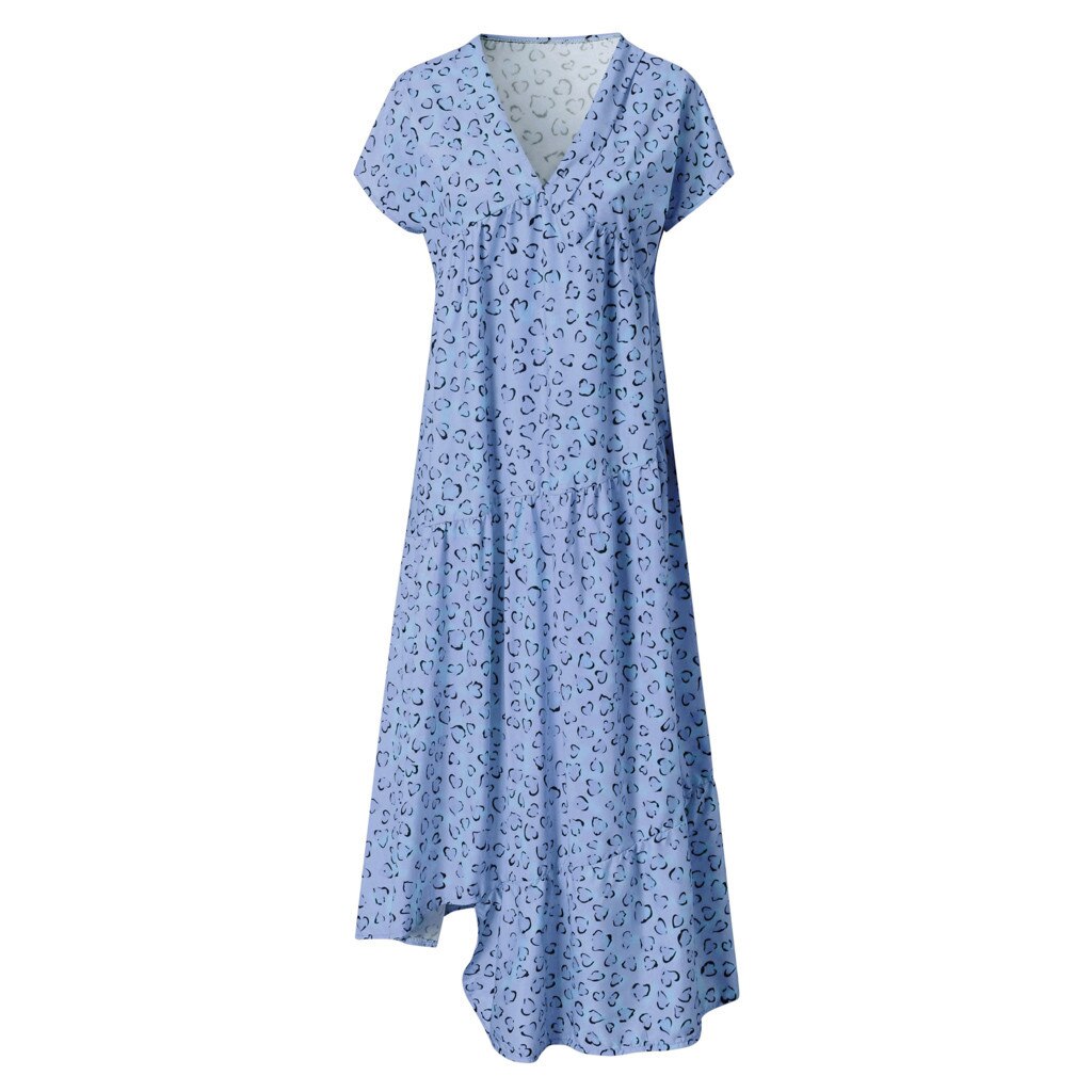 Vestido holgado de manga corta con estampado floral para mujer, vestido de gasa con dobladillo Irregular a media pantorrilla, vestido playero de vacaciones, vestido de tenis
