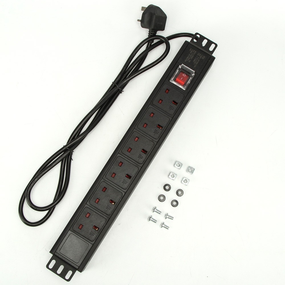 19in 1.5U Rack 6/7-unit British PDU Power Strip Network Cabinet Rack Socket Standard Outlet Switch Supply Power Distribution