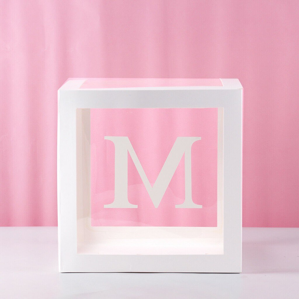 Letter A- Z Transparent Boxes Kid Birthday Baby Shower Birthday Party Decoration Shower Balloon Storage Box Party Supplies: M