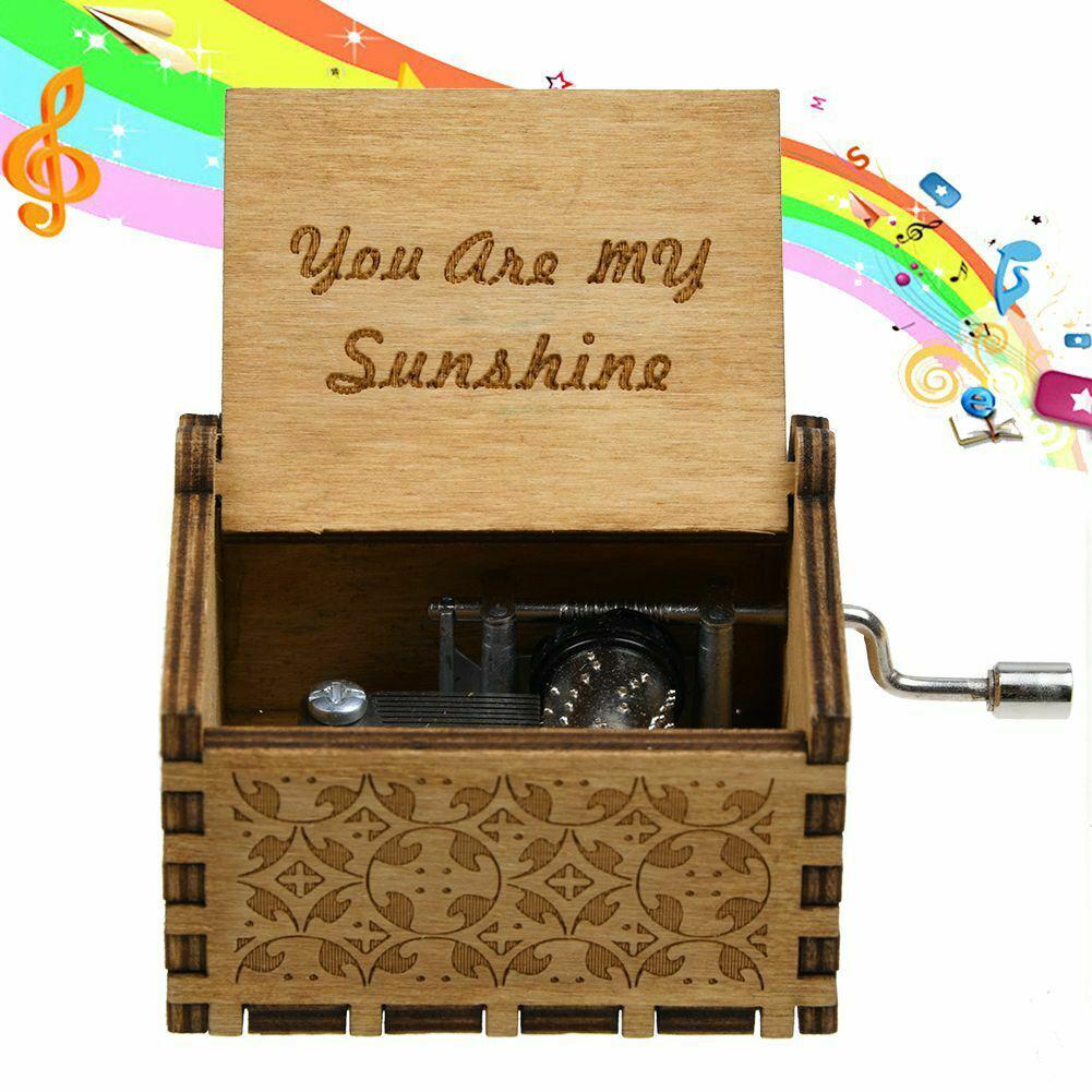 Mijn Sunshine Gegraveerde Hand Crank Antieke Gesneden Houten Muziekdoos Kist Ornament Kids Vriend Speelgoed Decor