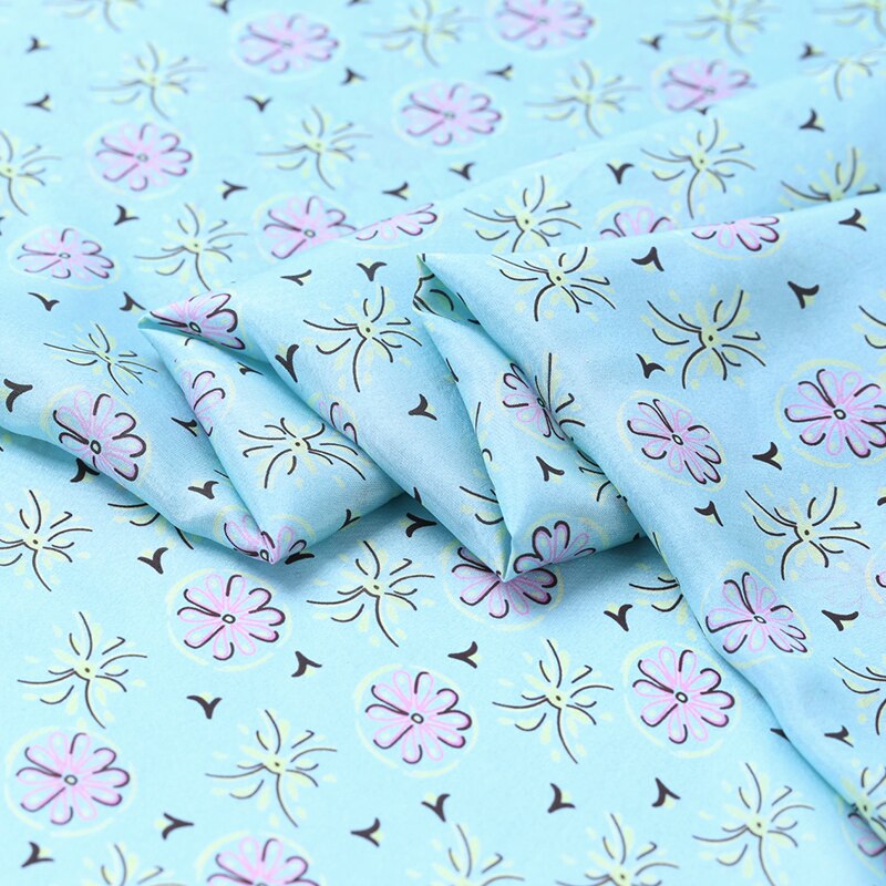 114CM Wide 8MM Thin Small Floral Print Blue Silk Habotai Fabric Good for Summer Dress Skirt Shirt Pants B226