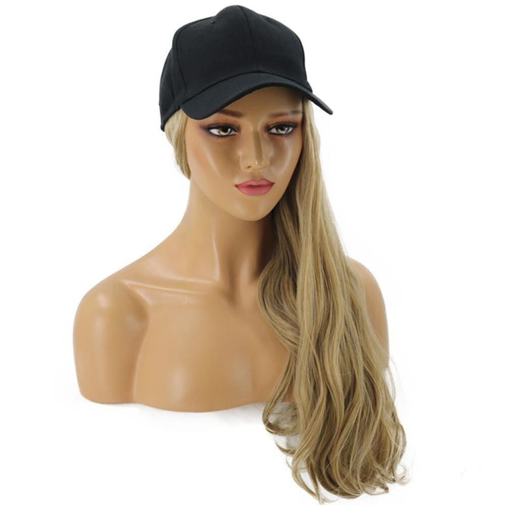 8 farver justerbare hatte til kvinder med bølget hårforlængelse med alt-i-en kvindelig baseball hat til sort kasket: C1