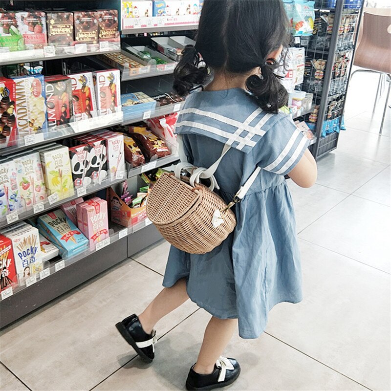 Sac à dos de rangement en paille en osier | Panier de vélo Vintage, fait à la main, rotin suspendu, sac de rangement, décor nordique pour chambre d'enfants filles