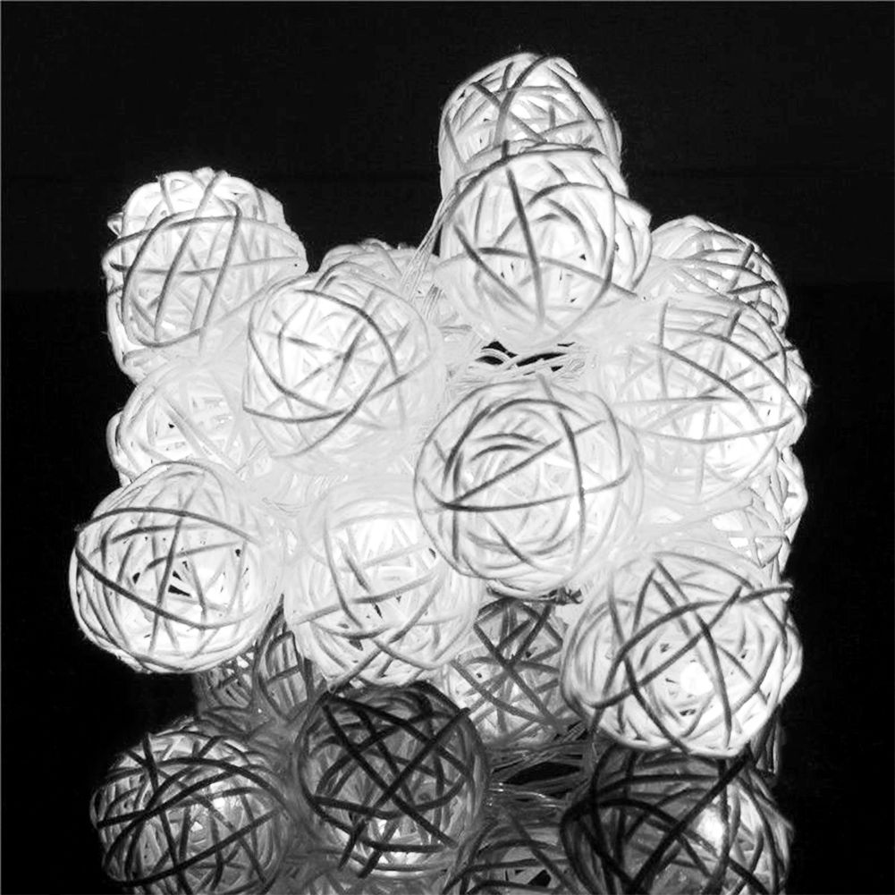 3M 20 LED Rattan Kugeln Lichterketten Batterie Gebühr Girlande Baumwolle Ball Licht Weihnachten Lichter für Terrasse Hochzeit Dekor: Weiß