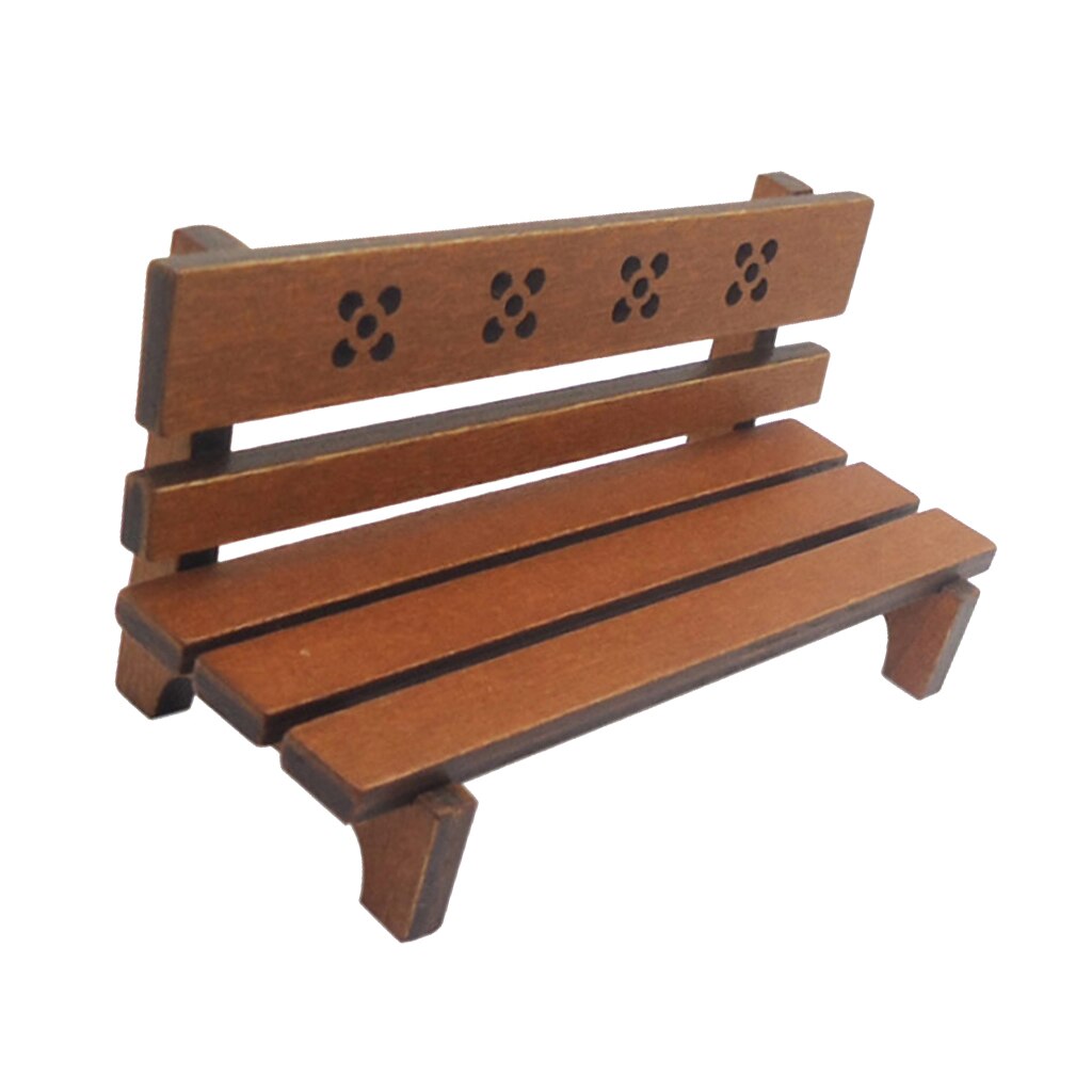 1/12 Mini Dollhouse Park Bench Model Furniture Accessories Outdoor Toy Brown
