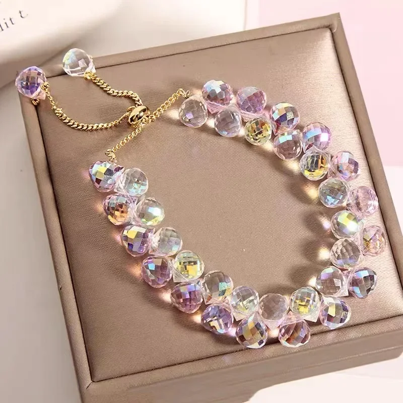 Nueva pulsera de cristal transparente para niños, cuentas de piedra brillantes a la , brazaletes de hilo elástico, joyería Manchette Bijoux: Bañado en rodio de imitación