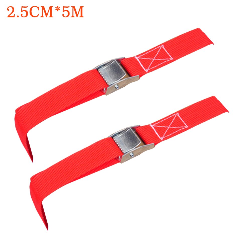 Corde de Tension multifonctionnelle avec boucle, sangle d'arrimage à cliquet robuste, en alliage de Zinc, pour vélo, camion, bagages, voiture, Cargo, 2 pièces: Red 5m