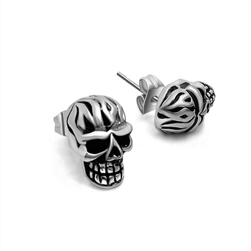 Punk skull øreringe til mænd drenge cool sølv farve smykker hip-hop ørestikker vintage rock skelet øreringe: Antik forsølvet