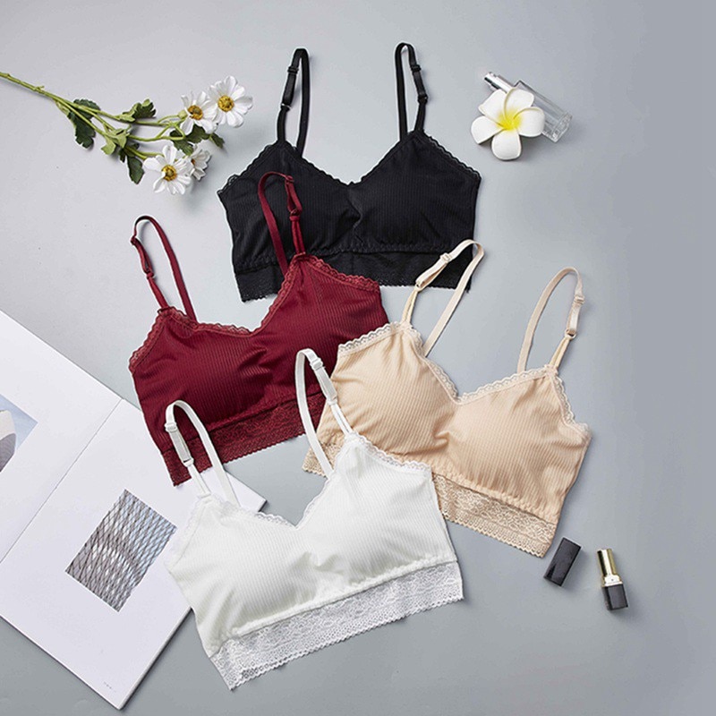 Dames crop top met voorgevormde bh-bandjes, tube tops, mooie rug, kanten bloemen, voorgevormde bh's