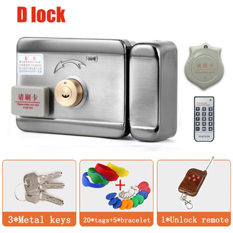 Electric Control Access Mute Lock Electric Door Lock With Remote Controller and ID Card For Doorbell Intercom Access Control: kit 18