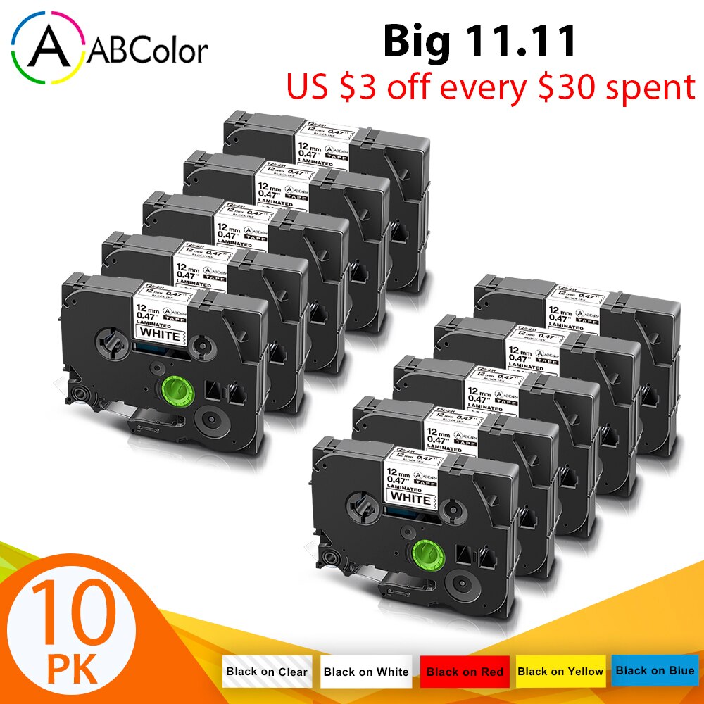 10PK 12mm laminowana taśma etykiet czarny na białym 231 wymiana dla 231 131 431 531 631 731 wstążki drukarki dla drukarka do etykiet