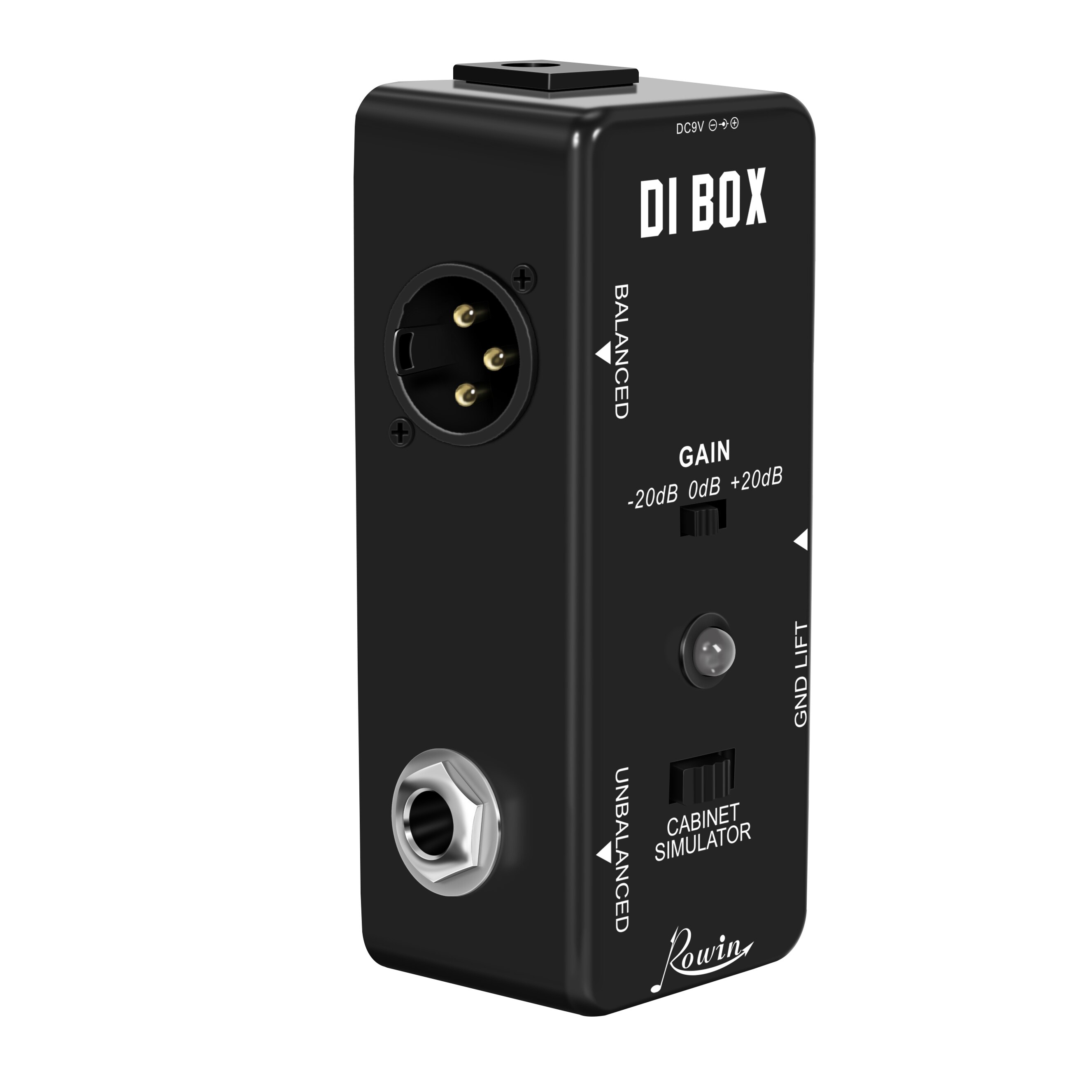 Rowin guitar direct box guitar bas passiv di box med kabinet simulator 1/4 og xlr full metal mini størrelse true bypass lef -331