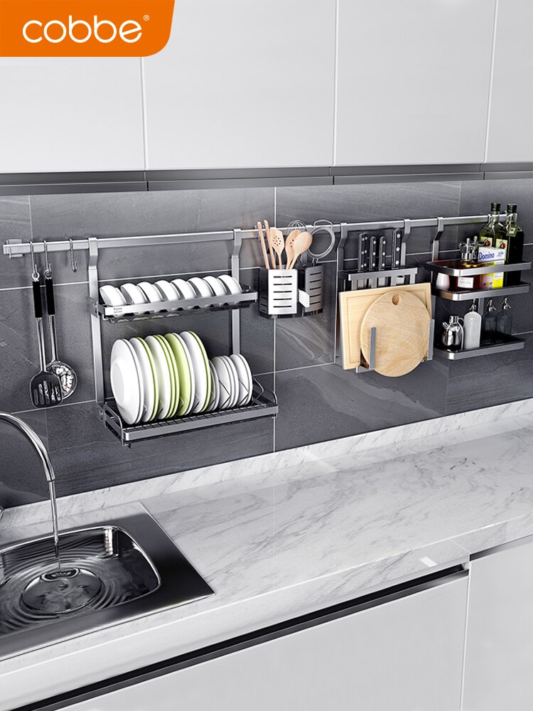 Stainless steel kitchen shelf wall hanging sauce rack hanging rack kitchen counter storage rack