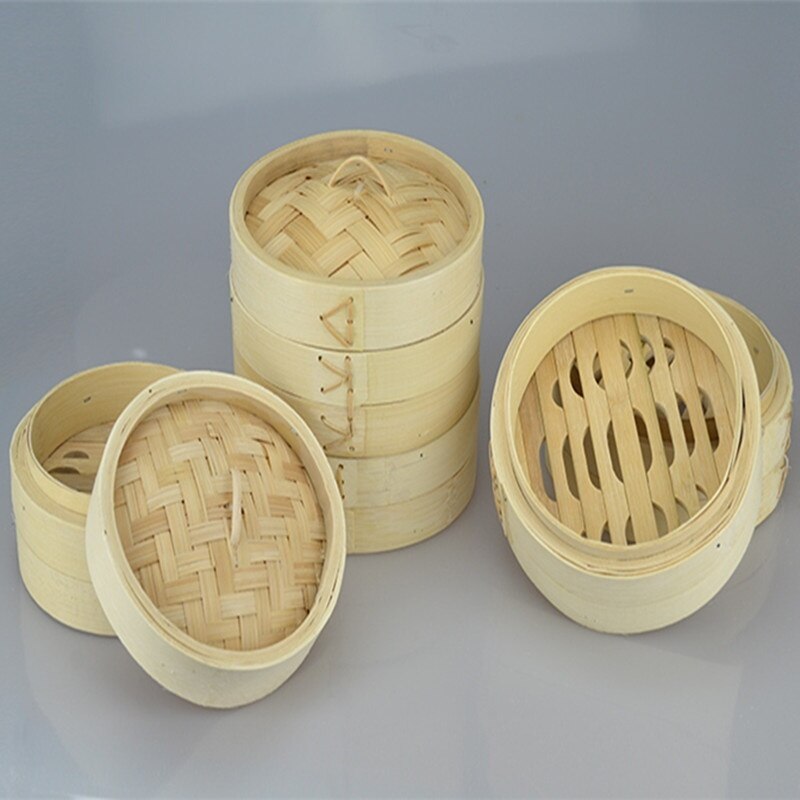2 Tier Chinese Bamboe Steamer Keuken Kookgerei Vis Rijst Dim Sum Mand Pasta Knoedel Fornuis Set Met Deksel Koken Tool