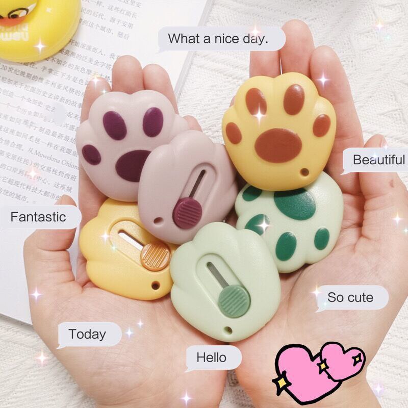 1 Pcs Leuke Cartoon Gehaktbal Kat Klauw Mes Mini Intrekbare Papier Cutter Art Mes Express Doos School Thuis Leveringen