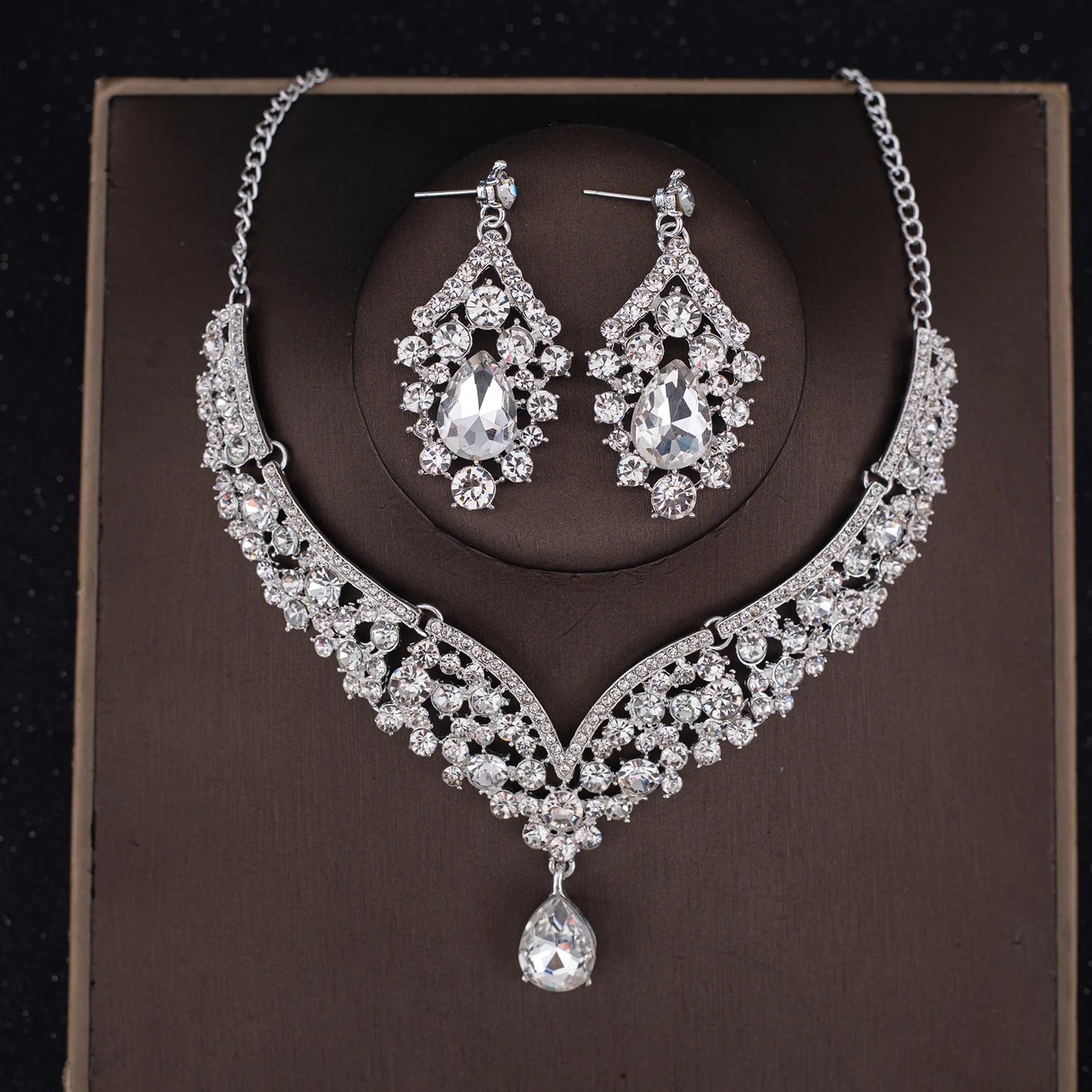 Ensemble de bijoux en biscuits pour patients, couronne en cristal, collier, boucles d'oreilles baroques, accessoires pour cheveux de mariage, de bijoux, 3 pièces: Orange