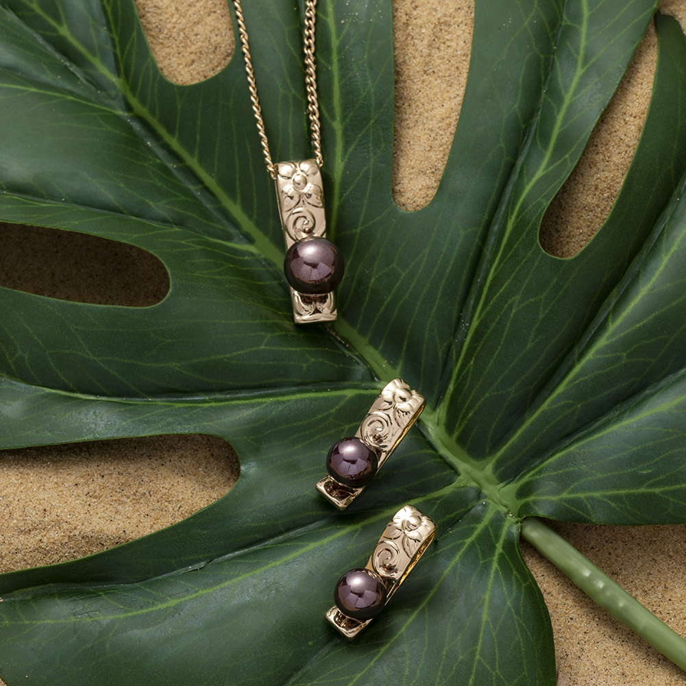 SophiaXuan Hawaiian Jewelry Set Pink Pearl Necklace Polynesian Necklace Samoa Gold Plated Earrings Set for Women