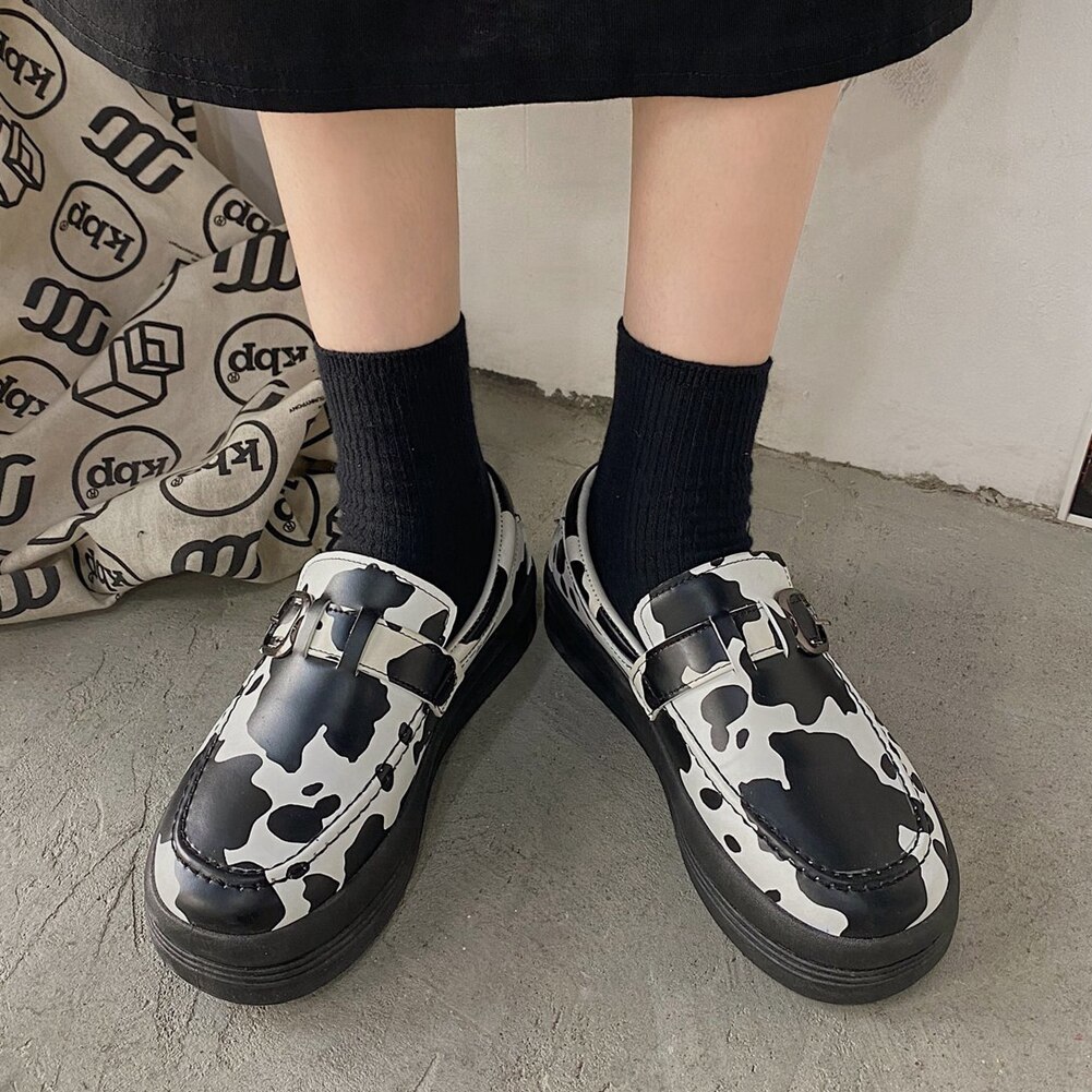 Gothic Style Loafers Buckels Flat Platform Round Toe slip-on Women Shoes Causal Big Size 40 Spring Stylish