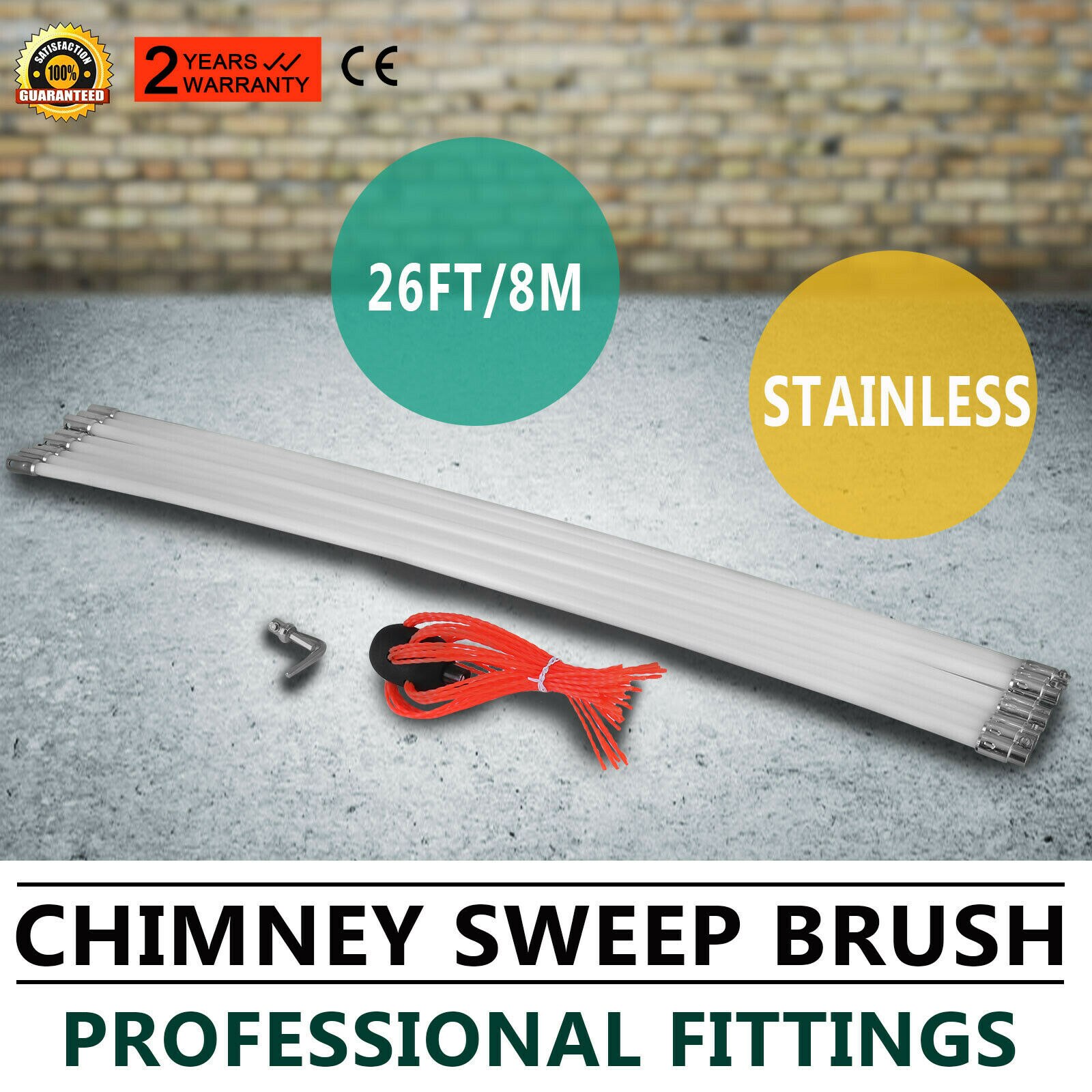 8M Drill Powered Chimney Cleaning Kit Fireplace Flu Brush Sweeping Tube Rotary