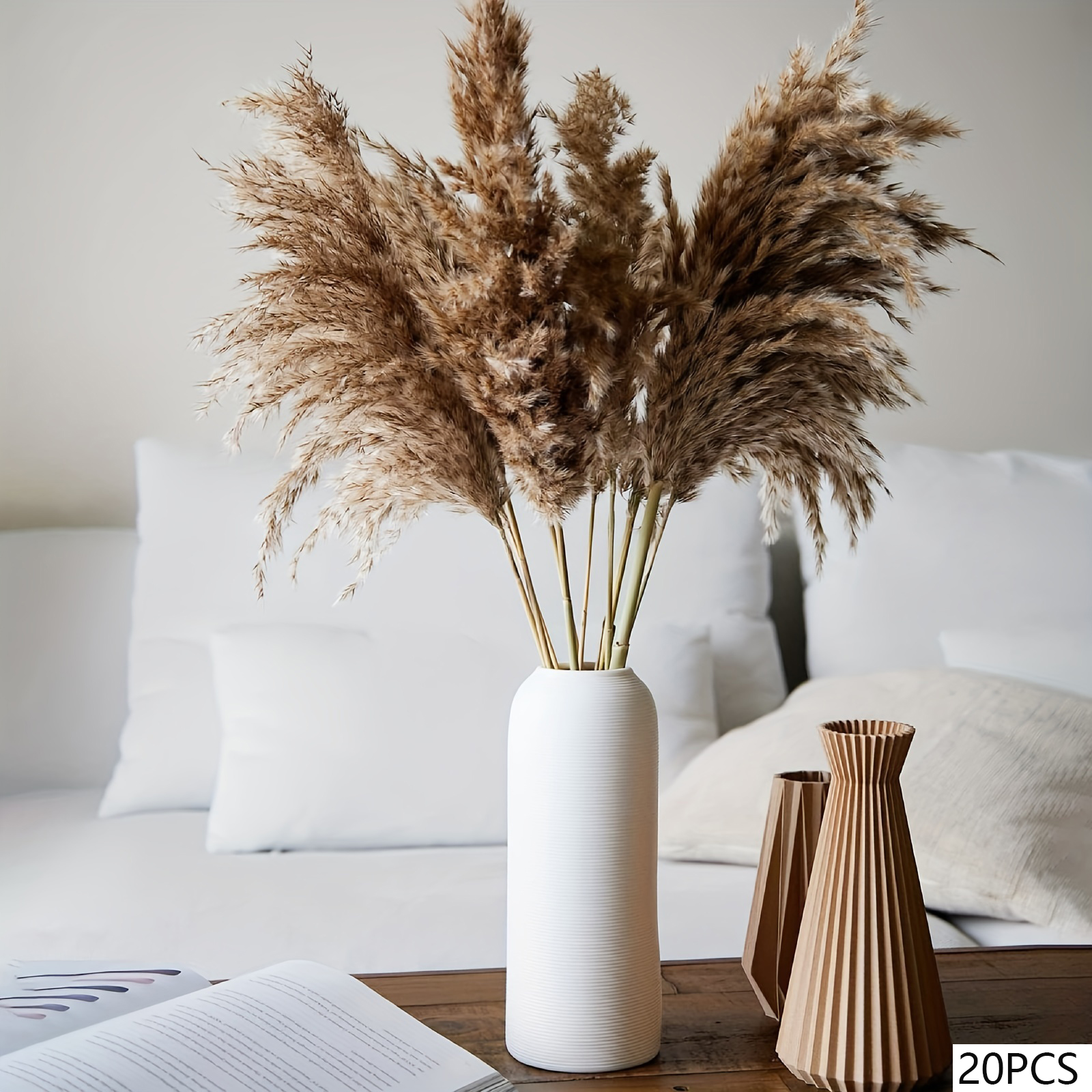 80 pz fiori secchi pampa codice di coniglio mazzo di erba floreale decorazioni per matrimoni conservare foglie di eucalipto canne decorazione vaso per la casa: Avorio