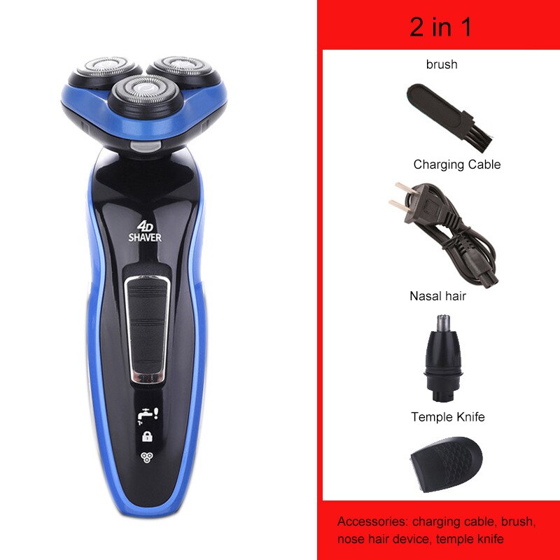 Beste elektrische scheerapparaat 4d drievoudige mesjes zwevend fineermes net elektrisch scheerapparaat voor mannen scheerapparaat voor mannen: 3 in 1 set