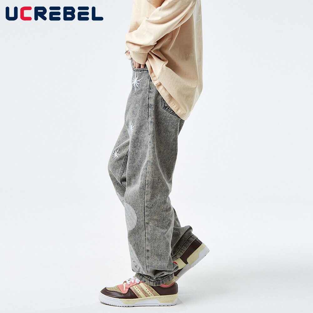 Pantalon en jean à strass pour homme, pantalon en Denim, Streetwear, décontracté, ample, à jambes droites