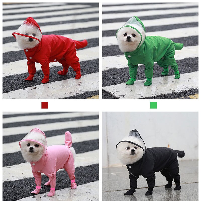 Chubasquero con todo incluido para mascotas, Botas de lluvia, chaqueta impermeable para gato y perro, chaqueta de poliéster con capucha para mascotas, ropa de cuatro patas de