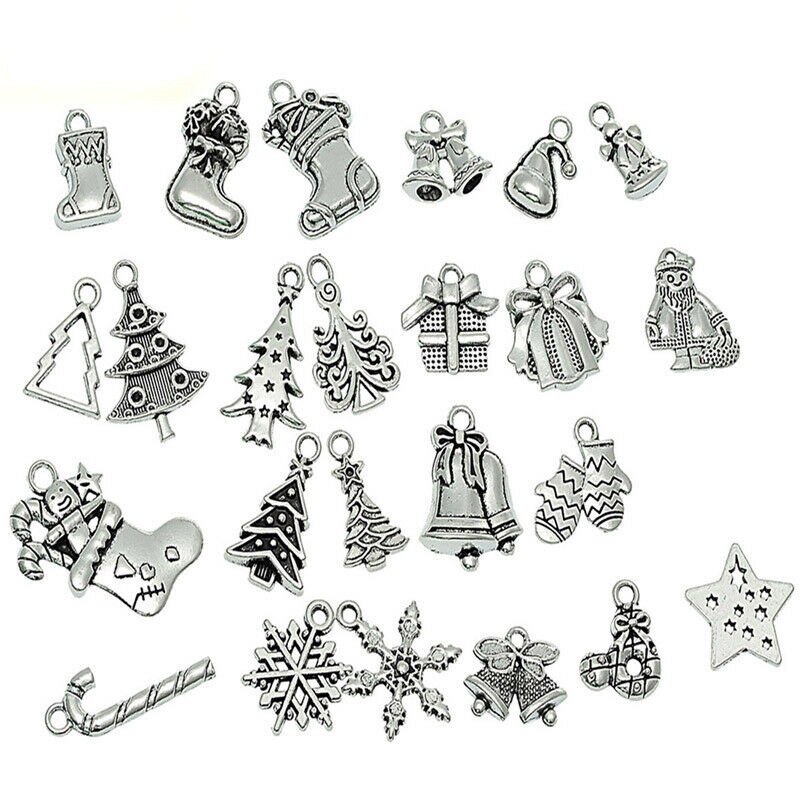 20Pcs Mixed Antiek Zilver Kerst Motief Metal Charms Hanger voor Armband Ketting Sieraden Maken Xmas Boom Decoraties