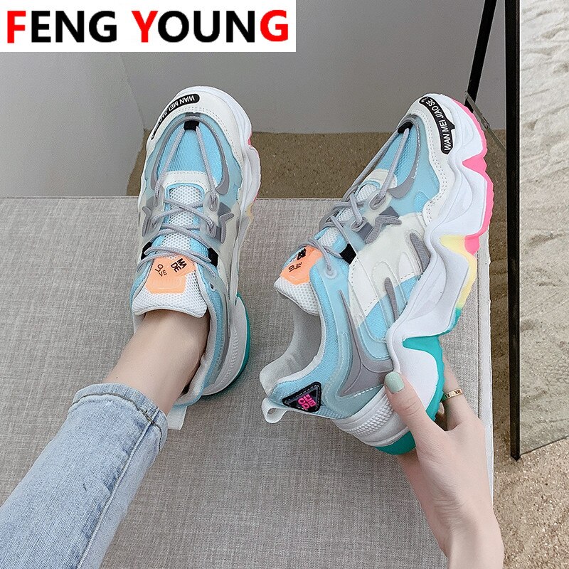 Kvindelige chunky sneakers sommer designere blomster modekvinder snøre afslappet sko til kvinder dame sneaker tennis