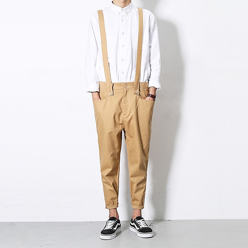 Japanese Style Men's Sleeveless Coveralls Casual Cotton Skinny Pants Jumpsuit Rompers Slim Trousers Overalls M-2XL