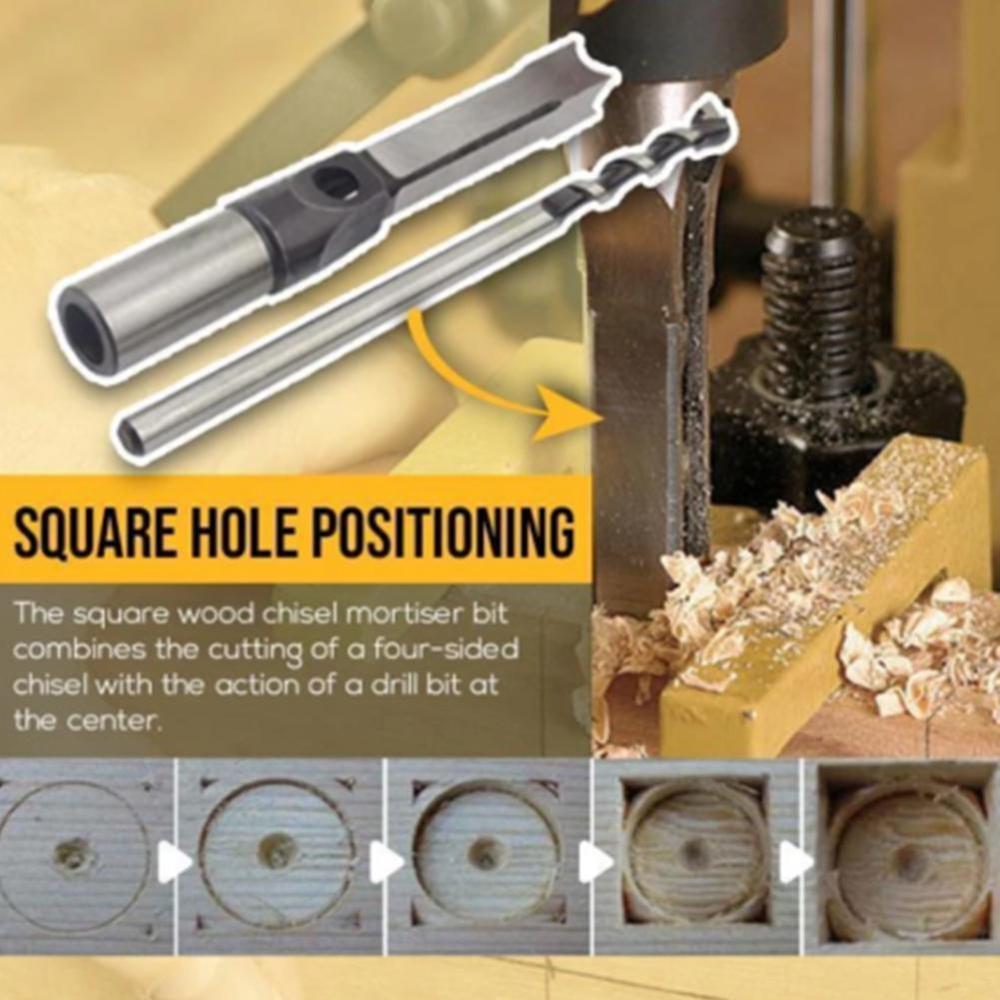 Household Wood Work Square Hole Saw Mortise Chisel Wood Drill Bit with Twist Drill Tools Supply Accessories