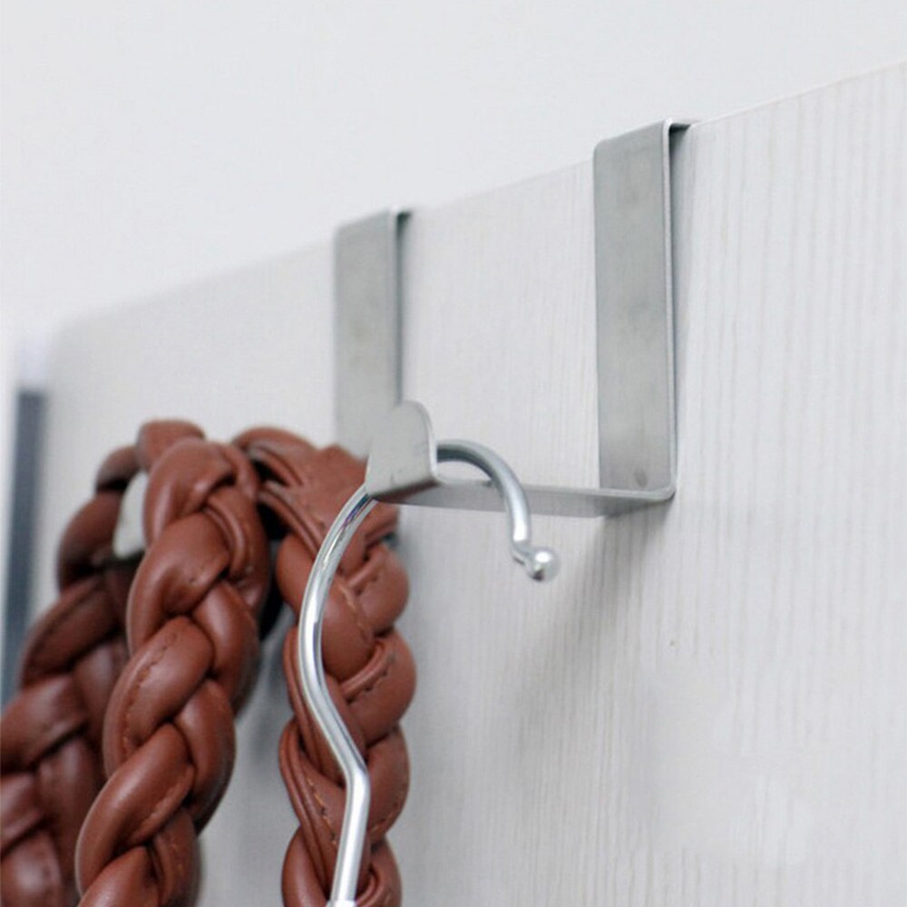 2 Pcs/Set Stainless Steel Door Hooks Over Cabinet Drawer Room Door Hook Kitchen Bathroom Hanger Hook Coat Clothes Hook