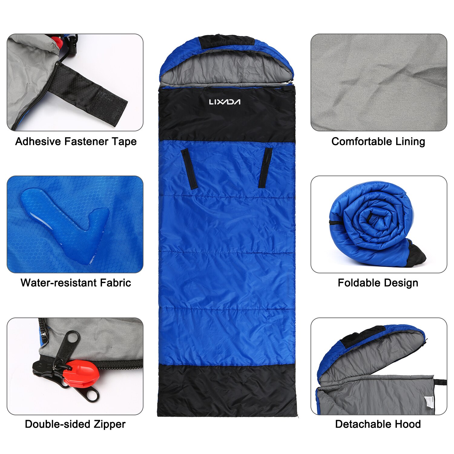 Lixada kopertowy śpiwór z zapinanymi na zamek otworami na ramiona i stopy odkryty sprzęt biwakowy turystyka z plecakiem podróżowanie