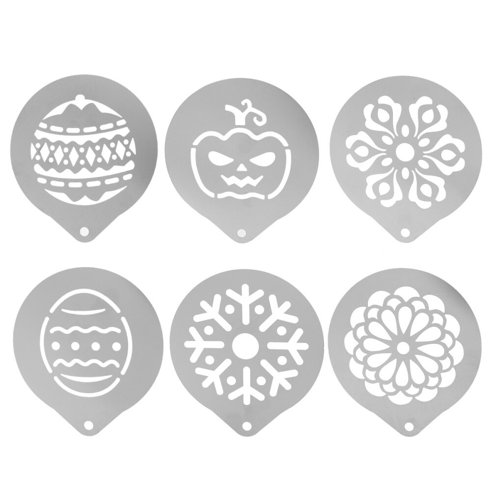 1 Set of 6pcs Coffee Stencils Stainless Steel DIY Cappuccino Latte Art Template Printing Model (Assorted Style 1): Silver Set 2