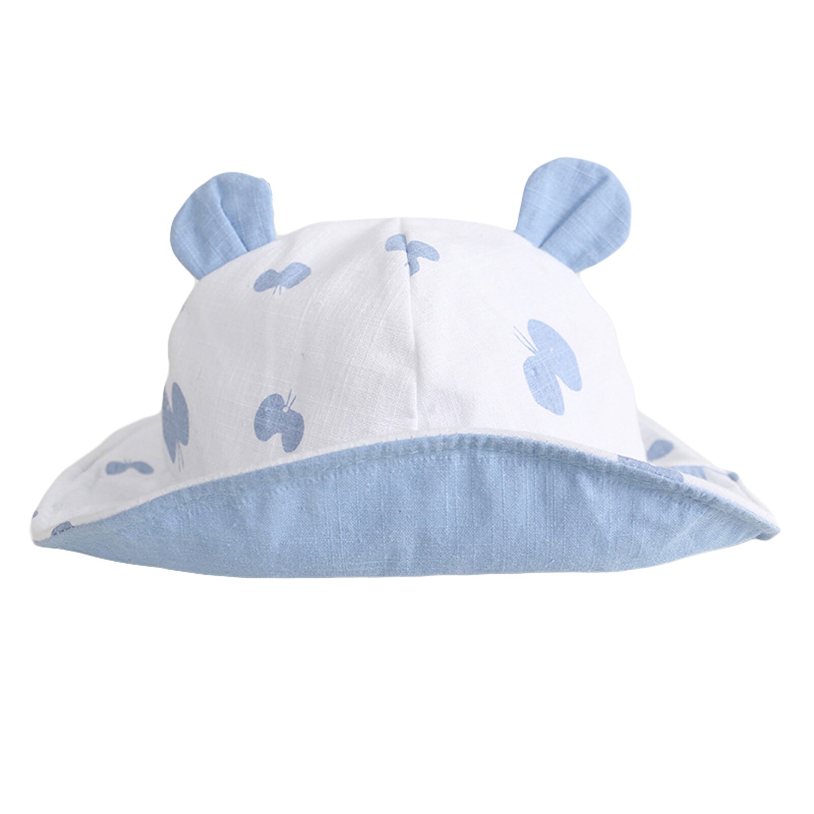 Sombrero de Sol para bebé de 2 a 6 meses, gorro de pescador de algodón con dibujo de lazo y orejas de oso, ala ancha