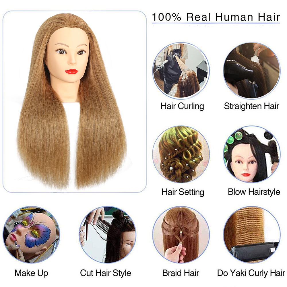 Human Hair Doll Head For Hairstyle Training Head Kit Mannequin Head Styling To Practice Curl Iron