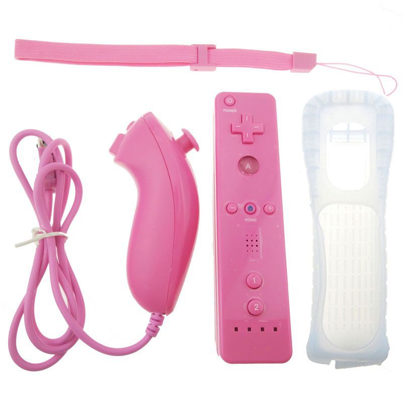 Mando a distancia inalámbrico para Wii, Control Nunchuk para Nintendo Wii sin movimiento, con funda de silicona, accesorio: Rosa