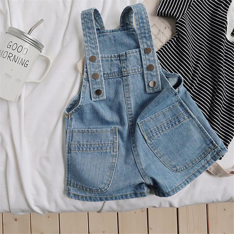 Menoea Summer Boys Girls Overalls Cotton Kids Strap Denim Shorts Teenager Girls Boys Denim Jeans Casual Trousers