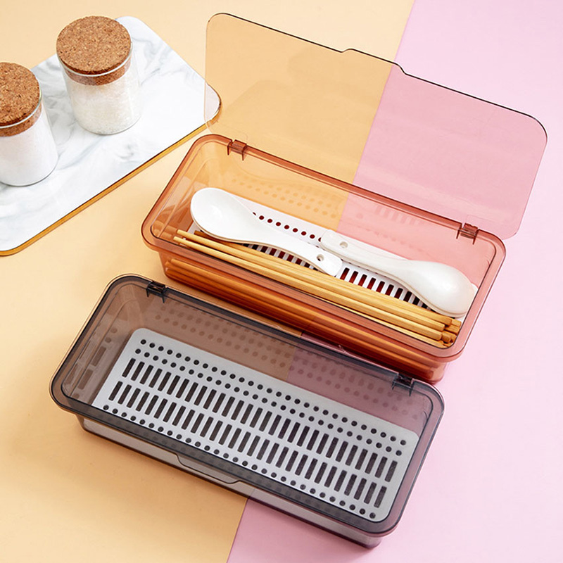 Cutlery Storage Tray Holder Tableware Organizer Spoon Fork Storage Box Plastic Container Cutlery Rack With Lid And Drainer
