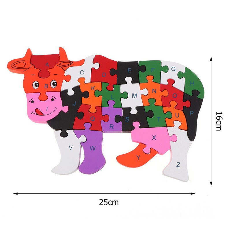 Colorful Kids 3D Puzzle Wooden Toys Cartoon Animal Traffic Jigsaw Montessori Early Learning Educational Toys For Children: Cow 17