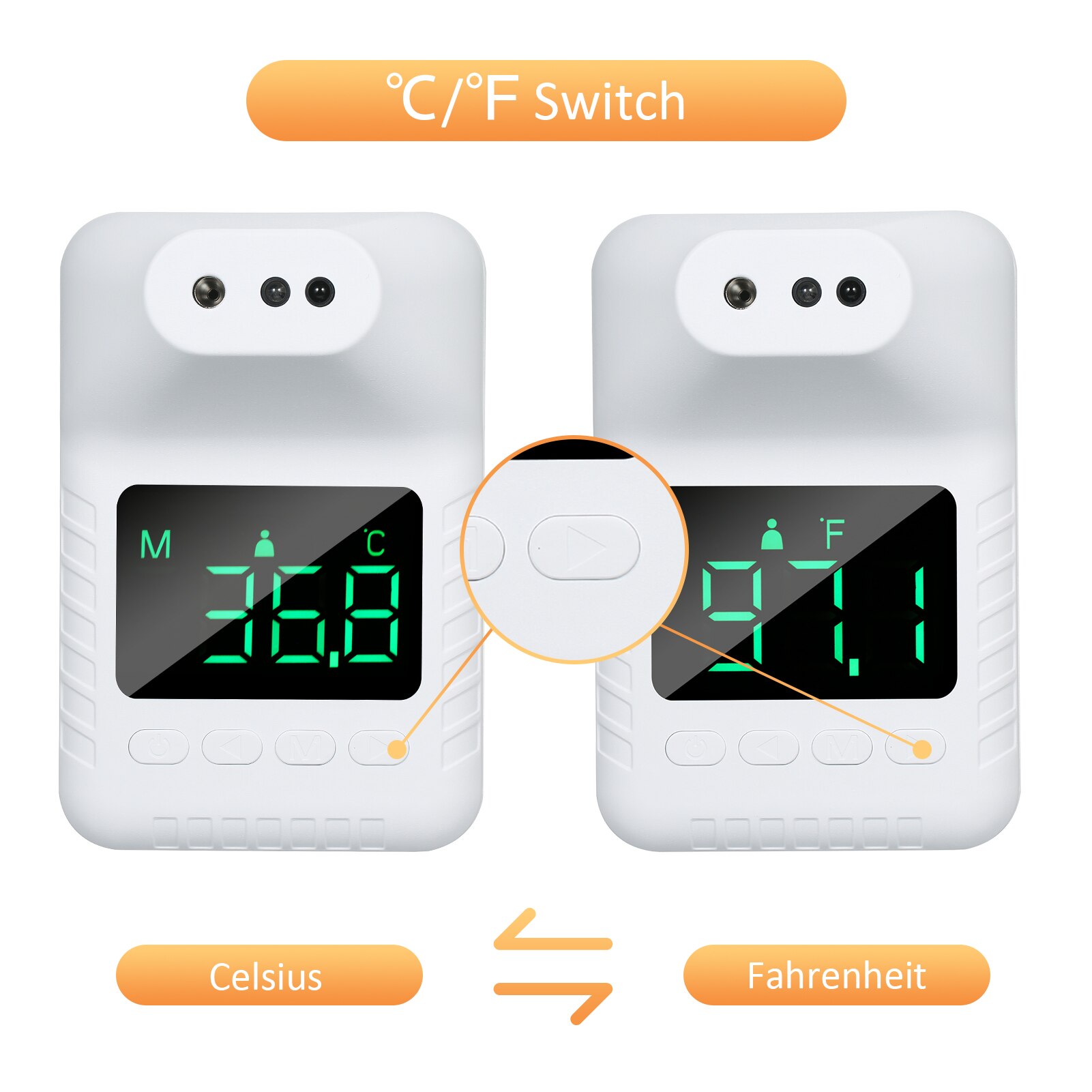 Termómetro infrarrojo sin contacto, medidor de temperatura montado en la pared, pantalla Digital ℃/℉ para el cuerpo