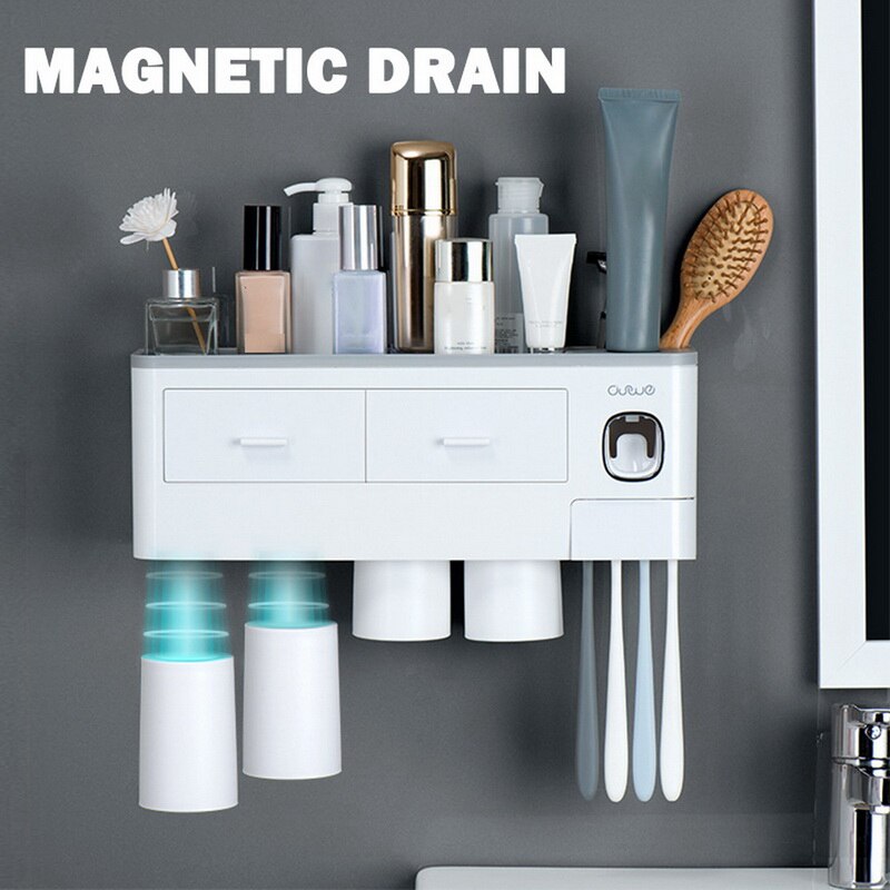 Magnetic Adsorption Inverted Toothbrush Holder Automatic Toothpaste Squeezer Dispenser Storage Rack Bathroom Accessories