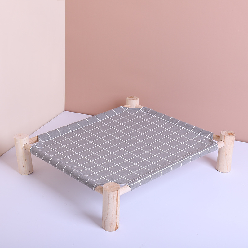 Hamaca de cuatro esquinas de madera maciza para gato, casa de lona, nido para gato, cama extraíble para perro y gato: Grey grid